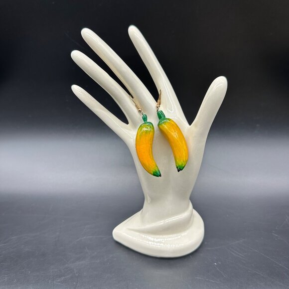 Banana Earrings Wooden Tropical Fruit Dangle Drop Yellow Kitschy Funky Beach - Picture 2 of 6